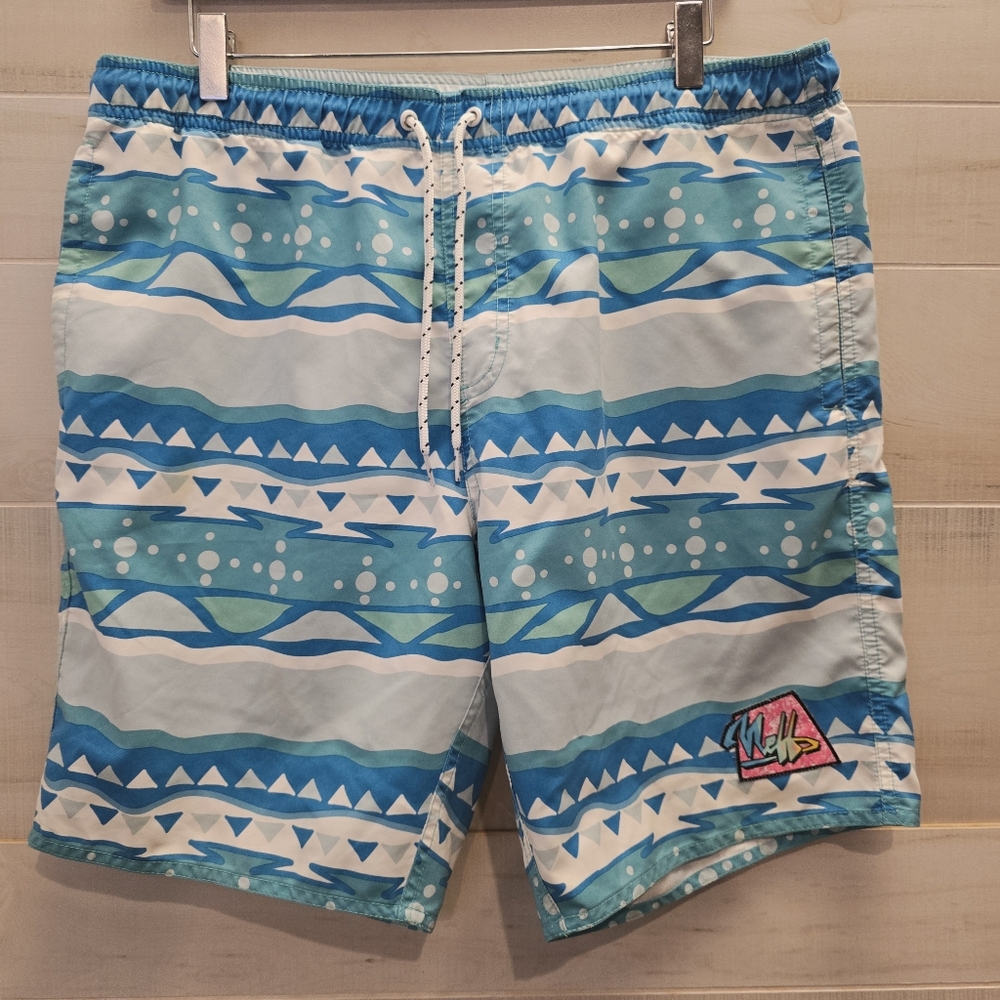 {L} Neff Headwear Morris Hot Tub Boardshorts Swim Trunks Teal White
